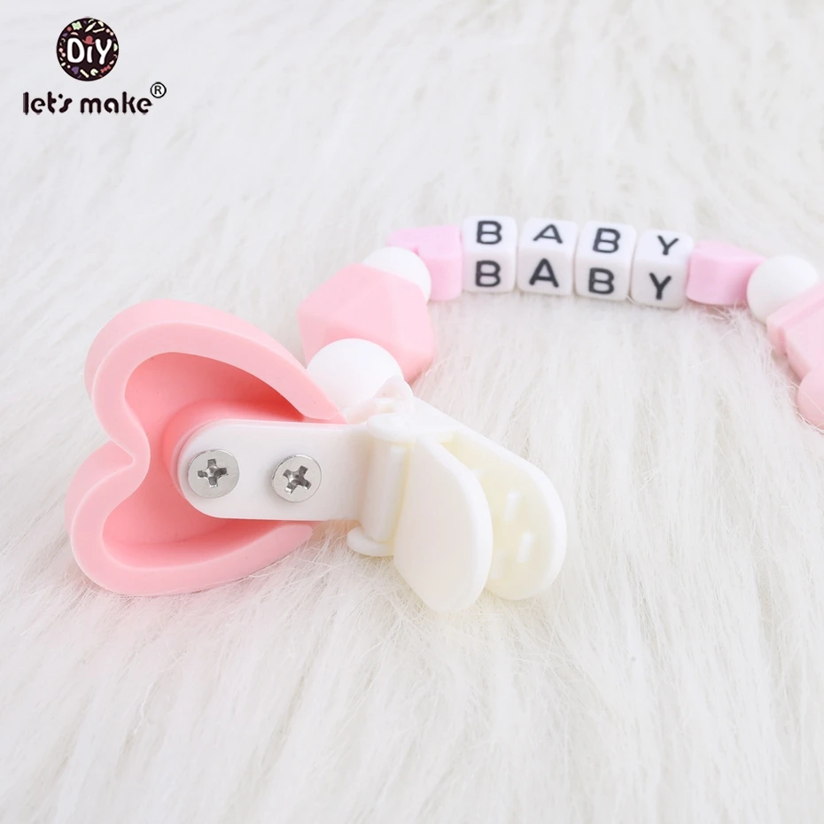 Let's make 1pc Baby Silicone Teething Heart Pacifier Clip Customize Name Can Chew Beads BPA Free Baby Shower Gift Dummy Clips