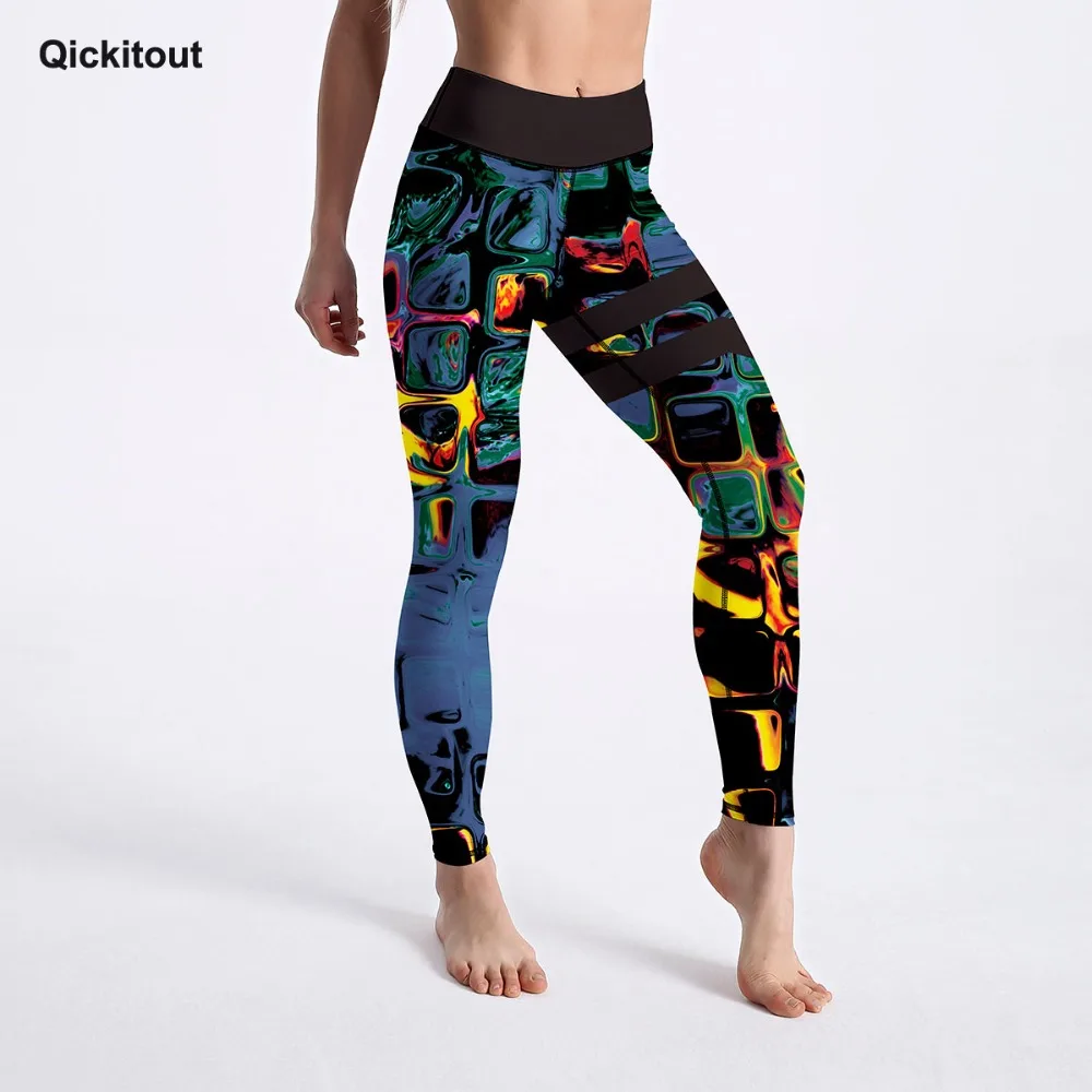 Qickitout Color 3D Digital Ice Cube Printed Leggings For Women Color