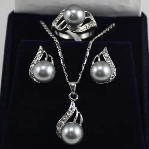 

free shipping 07885 South sea Shell Pearl Earrings/Ring/Pendant Necklace Set