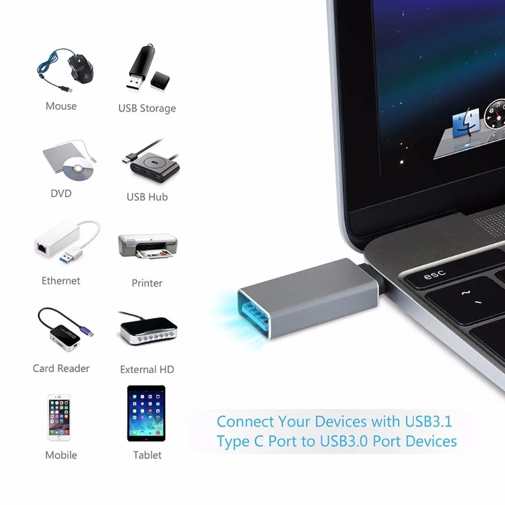 

For DVD USB HUB Printer Mobile Tablet USB-C 3.1 Type C Male to USB 3.0 Female Adapter For MacBook OTG Function Adaptor Connector