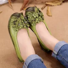 Весна и осень с цветами ручной работы женская обувь Пояса из натуральной кожи женские мокасины Лоферы для женщин мягкая подошва повседневная обувь Туфли без каблуков