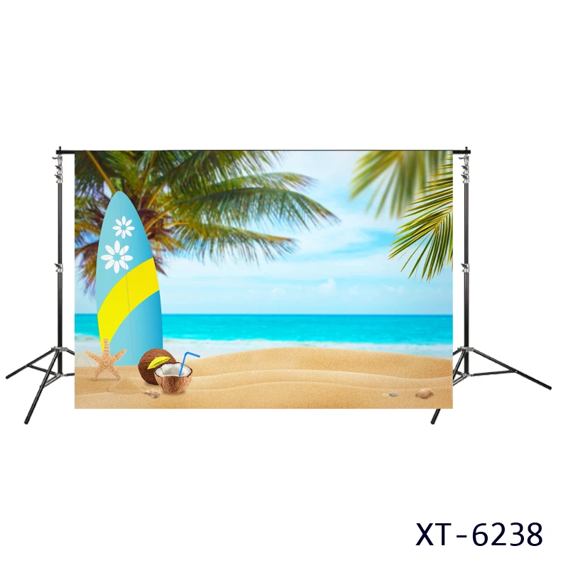

sea beach Photography backdrop Tropical seaside coconut palm tree Island photocall background sailboard for Summer Party theme