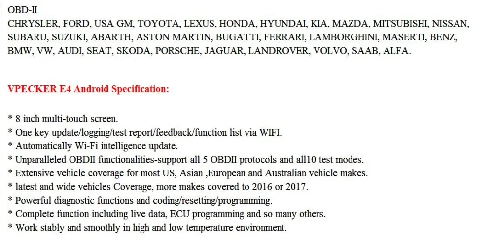 VPECKER E4 для простой диагностики, с Bluetooth полной системой OBD2 сканирующий инструмент для Android для A-B-S кровотечения/батареи/D-P-F/E-P-B/инжектор/сброс