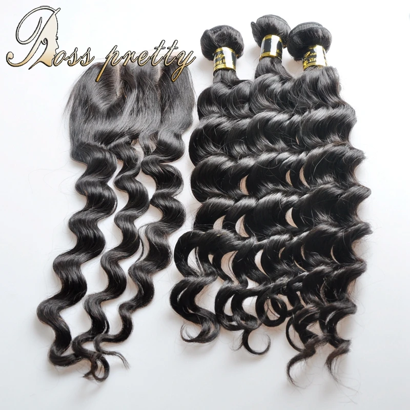 7A Ross pretty Brazilian Loose Wave 3bundles Human hair weave with 3parts Lace closure virgin loose wave |