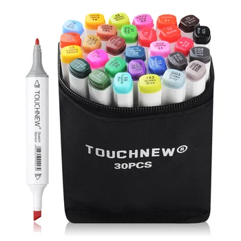 

TOUCHNEW 30/40 Color Set Alcohol Dual Tip General Sketch Design Pen Marker White Body + Pencil Bag