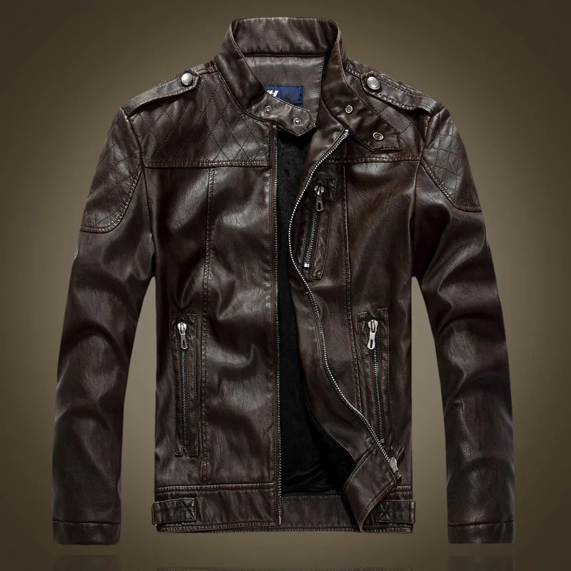 

Dropshipping New Top Quality Leather Jacket Men Jaqueta De Couro Masculina Mens Leather Jacket And Coat Motorcycle Jacket