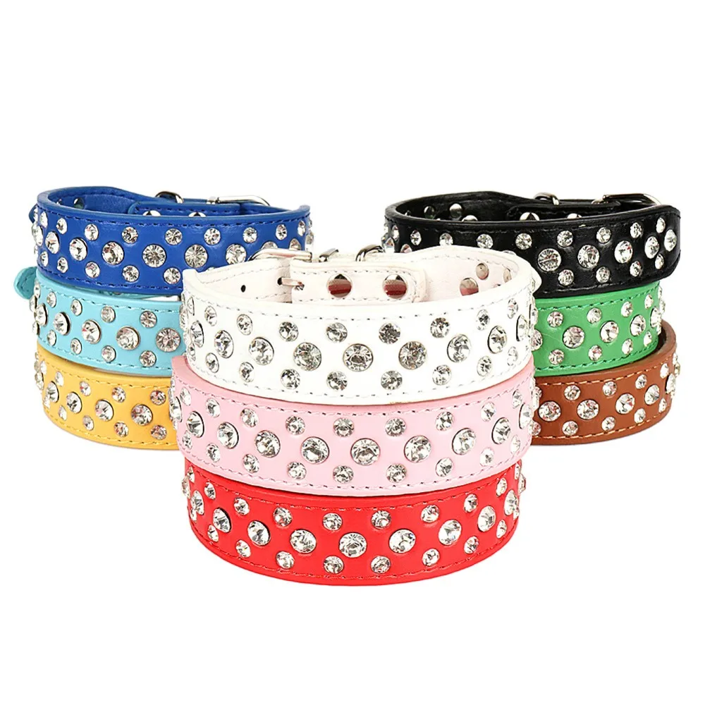 

Small Dogs Collars Cats Rhinestone leather PU For Pet Accessories Puppy Necklace Chihuahua Supplies collier chien collare cane