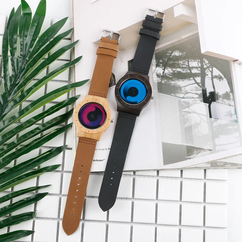 YISUYA Hot Fashion Women Creative Rotation Aurora Wood Watches Luxury Ladies Genuine Leather Wristwatch Causal Relogio Feminino (13)