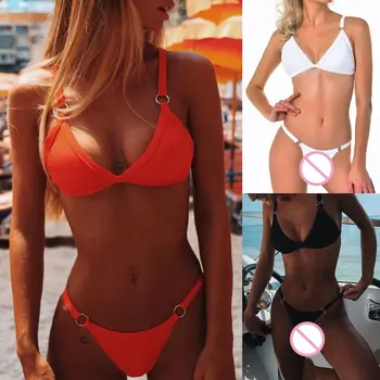 

1 Set Women Lady Bikini Swimsuit Suspender Bra Triangle Underpants Sexy Swimwear Beach Party Swimming Suit Fashion Simple Push-u
