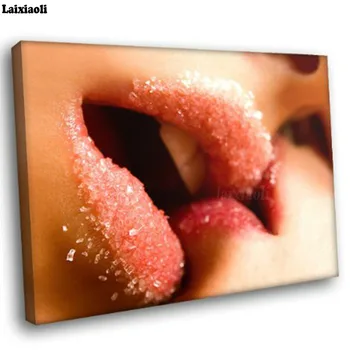 

DIY Diamond Embroidery Cross Stitch Mosaic 5d diamond painting Kiss Sugar Lips Close Lesbian Lover Full square round Gay decor