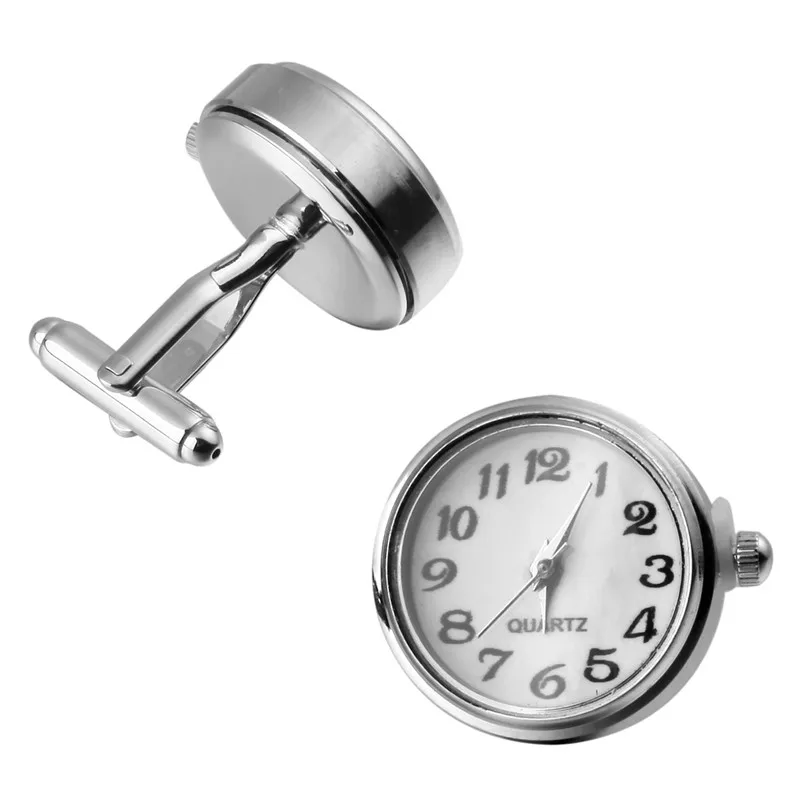 

2018 New Watch Cufflinks silvery Real Clock Cuff links With Battery tourbill Cufflings Machine Core Mechanical gemelos