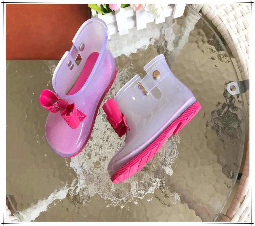 Mini Melissa/резиновые сапоги; сандалии для девочек; обувь; милая обувь; сезон лето-осень-зима; теплые модные ботинки для малышей; нескользящая водонепроницаемая обувь