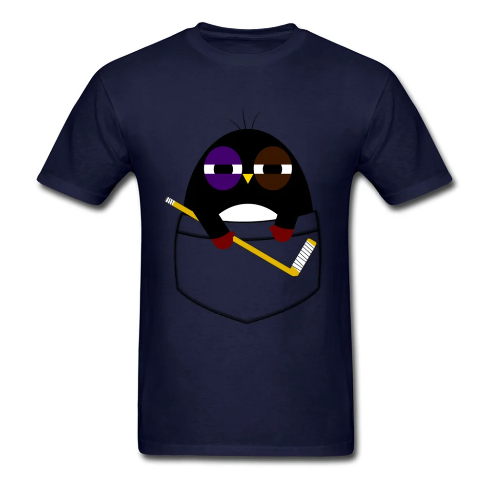 Pocket hockey penguin Crewneck Top T-shirts Thanksgiving Day Normal Tops Shirt Short Sleeve Hot Sale Cotton Tops T Shirt Men Pocket hockey penguin navy