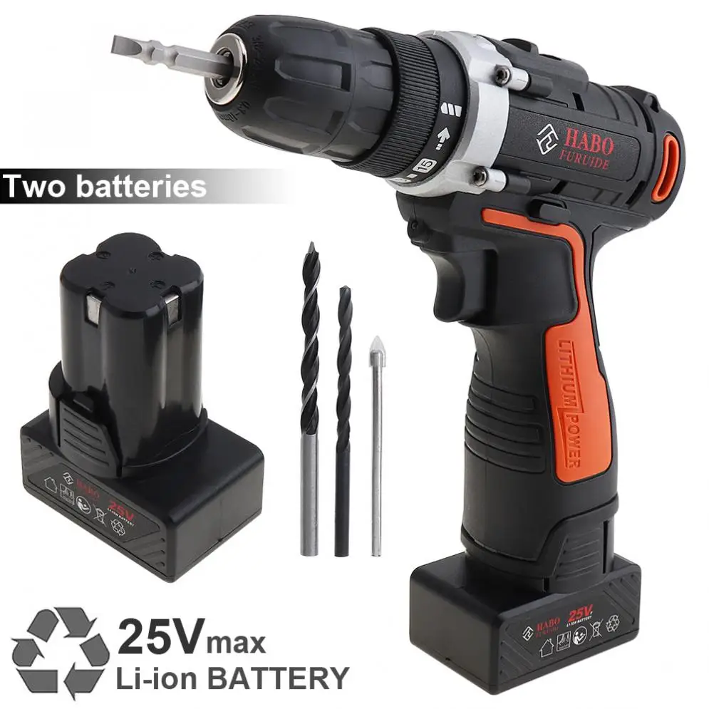 

AC 220V Cordless 25V Two-speed Adjustment Button Electric Drill/Screwdriver for Handling Screws / Punching