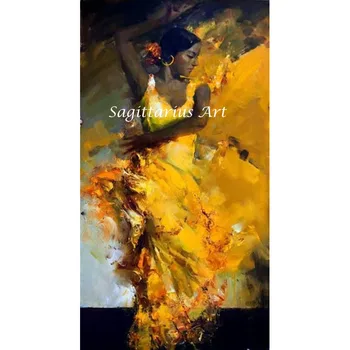 

Large Size Modern Women Abstract Handmade Beautiful Dancing Woman In Dress Body Oil Painting