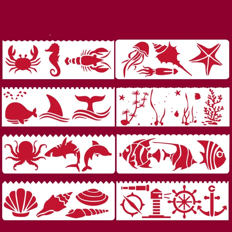 

8Pcs 17*6cm Sea Ocean Animals Fish DIY Layering Stencils Painting Scrapbook Coloring Embossing Album Decorative Card Template