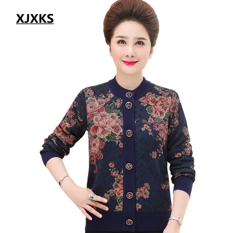 

XJXKS Plus size Cardigan Women Knitted Autumn And Winter Fashion Turn-down Collar Cardigans Thick Mother Sweater Coat