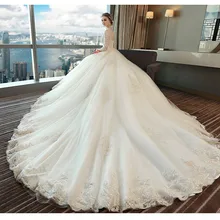 Yiwumensa длинным шлейфом принцессы торжественное платье завод сшитое халат de mariée v-образным вырезом свадебные платья свадебное кружевное платье