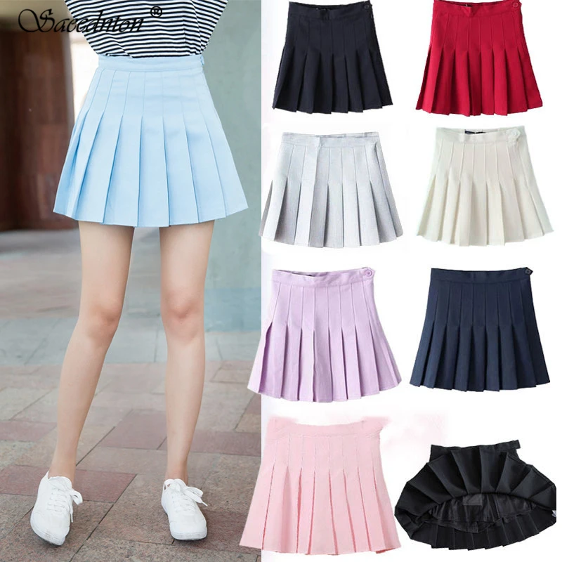 

summer American School Style Fashion Women elegant half Pleated mini Skirts high waist casual girls skirts women leggings skirt