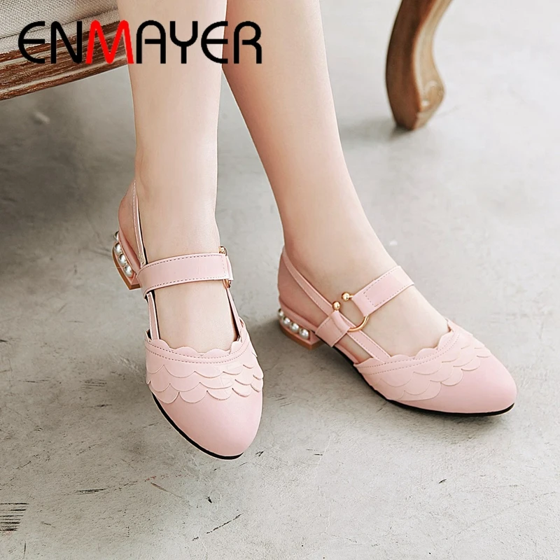 

ENMAYER Basic Low Square Heel Women Shoes Round Toe Casual Buckle Strap Women Fashion Solid Pumps Size 34-43 LY1662