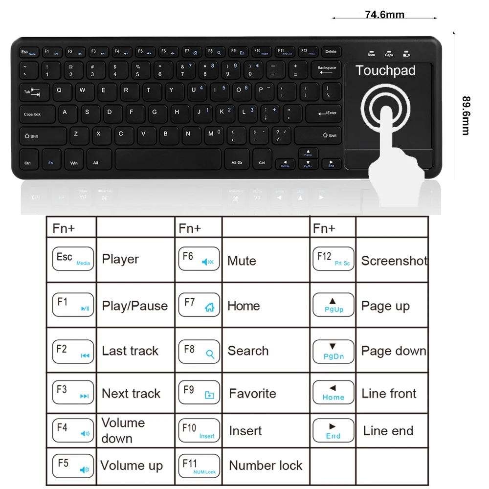 AVATTO Super Slim 2.4G Wireless Gaming Keyboard with TouchPad for Andriod iOS Phone Tablet Smart TV