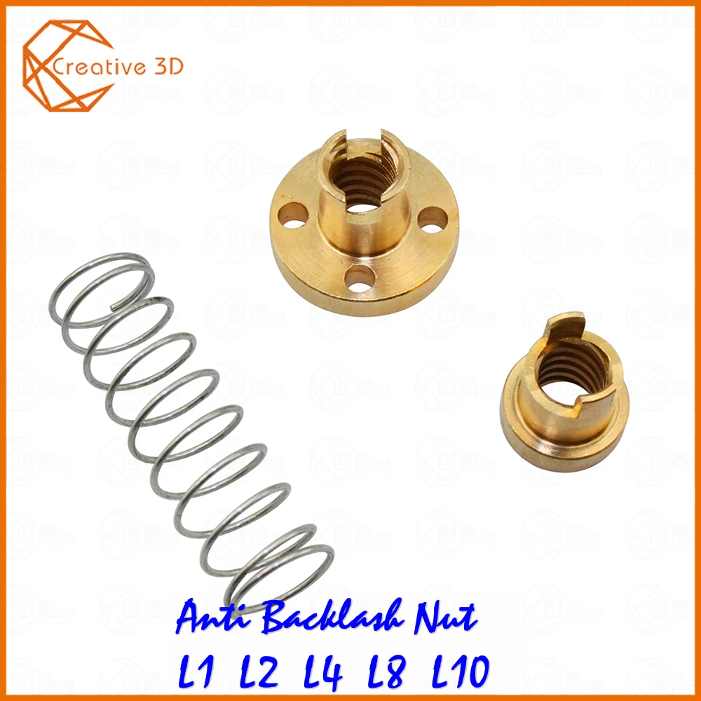 

3D Printer Lead 4 & T8mm 2mm L1 L2 L4 L8 L10 Anti Backlash Spring Loaded Nut Elimination Gap Nut for Threaded Rod Lead Screw CNC