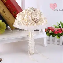 AYiCuthia великолепные бисером жемчужина Букеты Свадебные Ivory Rose невесты цветы Искусственные Свадебные букеты S22
