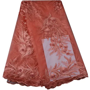

French Lace Fabric With Beads And Stones 2018 Peach Lace Trim High Quality Embroidery African Lace Fabric For Evening Dress 940