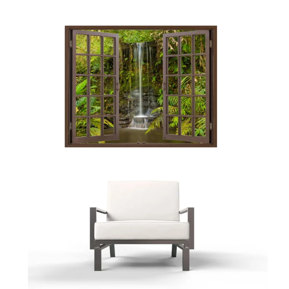 3D Наклейка на стену с эффектом окна горный водопад пейзаж Виниловая Наклейка Декор Настенная Наклейка домашний Декор подарок