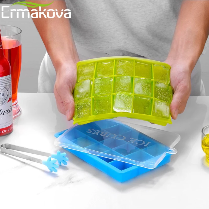 Силиконовая форма для льда ERMAKOVA с крышкой легко снимается квадратная