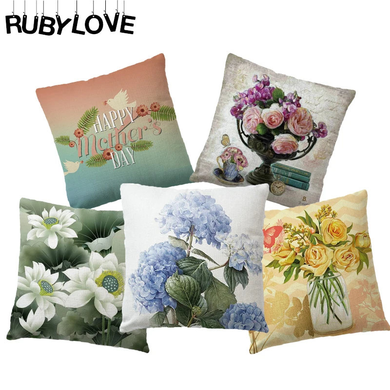 

RUBYLOVE New Green Fresh and Simple Flower and Bird Sofa Pillow Automotive Cushion Cover and Home Decoration