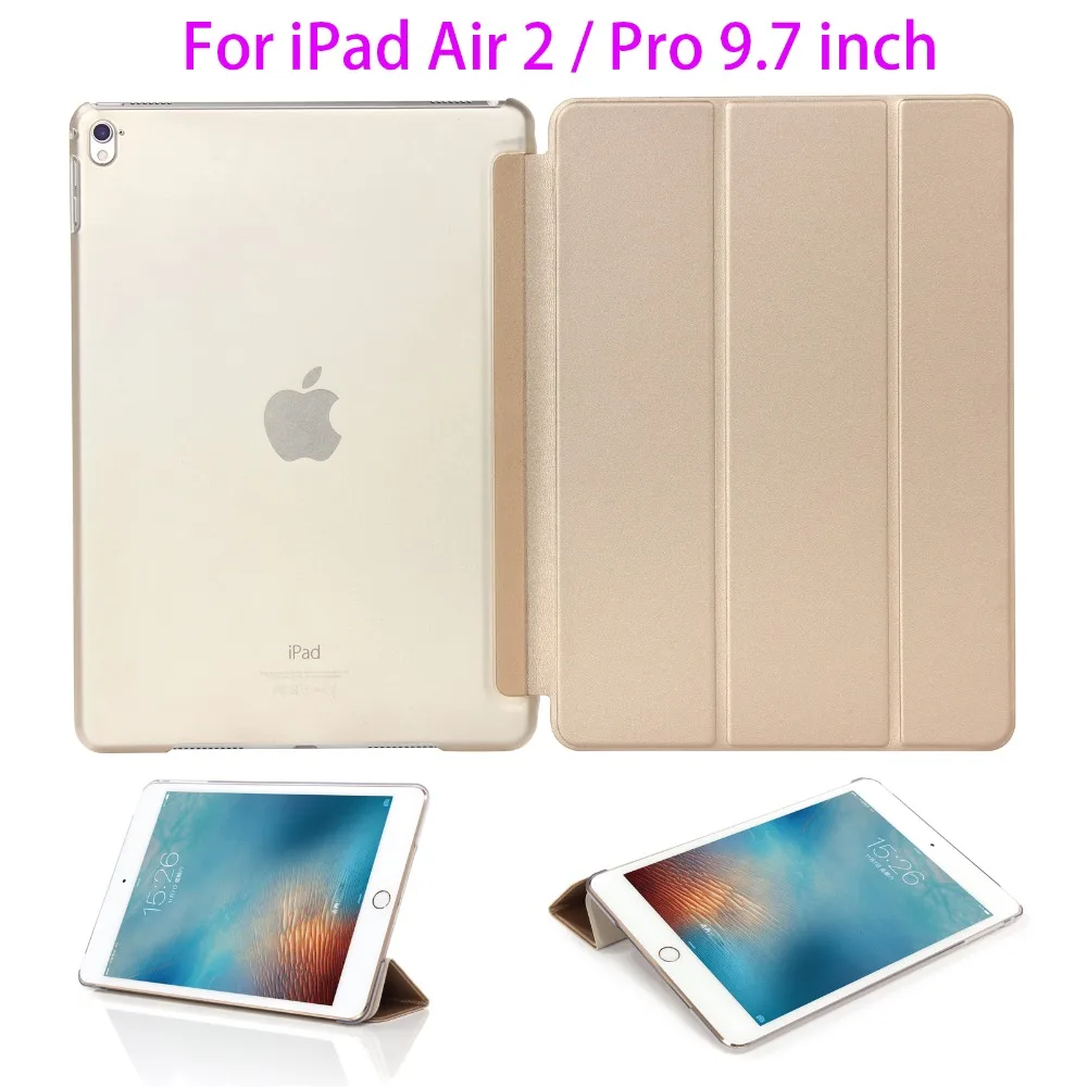 

For iPad Air 2 Case Cover Ultra Thin Three Fold PU Leather Hard Back with Stand Auto Sleep Smart Case For iPad Pro 9.7 inch