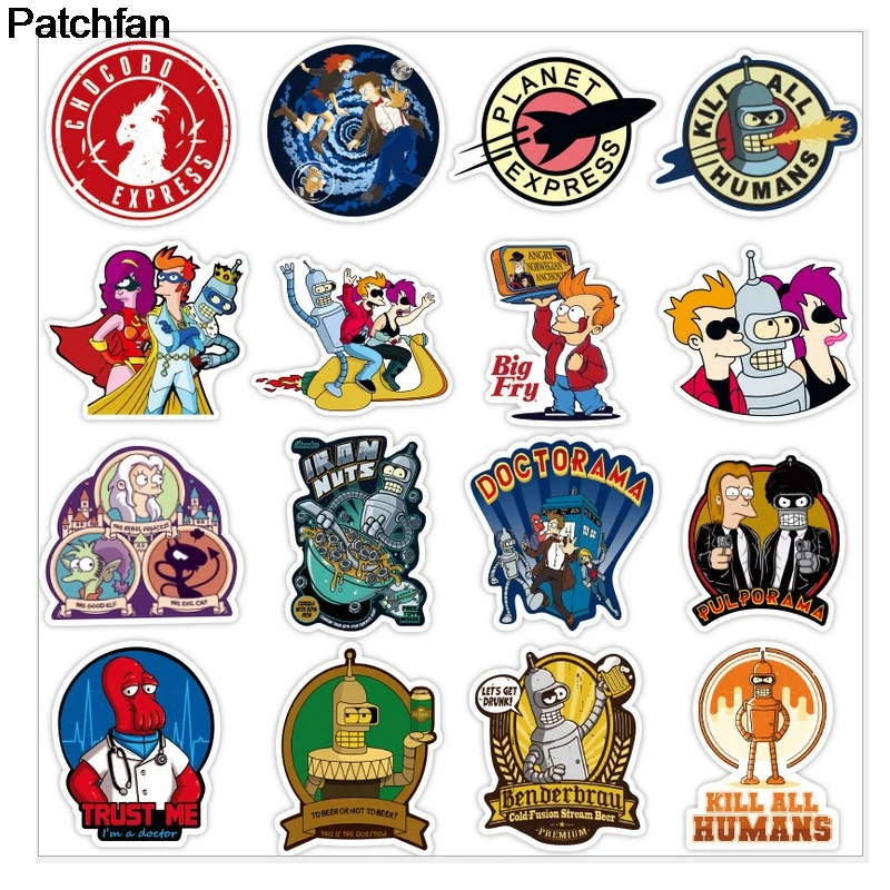 Patchfan 74 шт. Futurama мультфильм забавные ПВХ наклейки для diy украшения Скрапбукинг чемодан скейтборд ноутбук стены гитары A1938