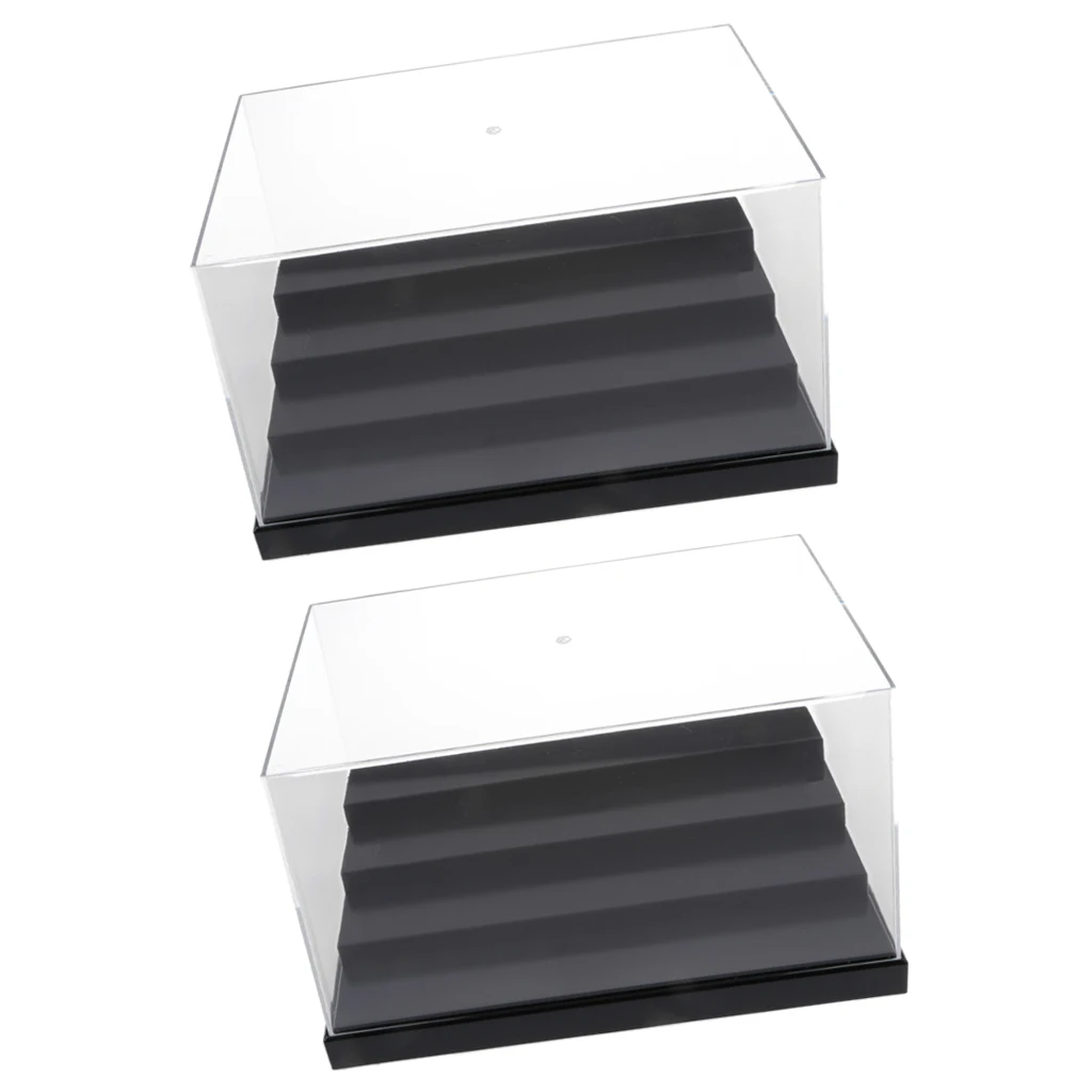 

2pcs Clear Acrylic Display Case Box With Removable 4 Step Base For Action Figures Toy Car Vehicle Model Stone Home Display Black