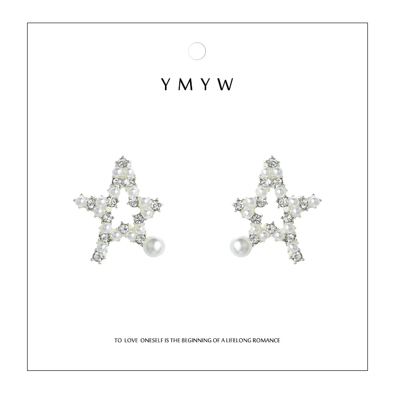 YMYW, модные, романтические, стразы, звезда, геометрические серьги-гвоздики, серьги с искусственным жемчугом для женщин, свадебные, Bijoux En Argent 925