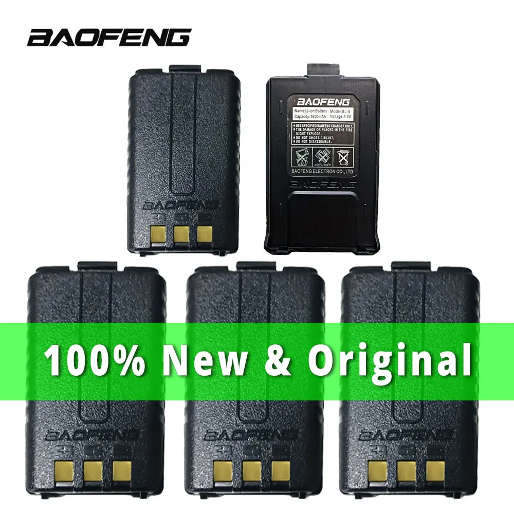 

5Pcs Baofeng UV-5R Battery Original UV 5R 5RE Radio Backup Battery Walkie Talkie 1800mah li-ion Batteries BL-5 7.4V Rechargeable