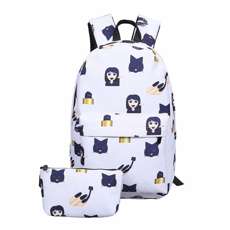 

Women Printing Backpacks School Backpack Set College Student  Emoji Pattern Bookbag Fashion Teenagers Schoolbag  2PCS Women Bag