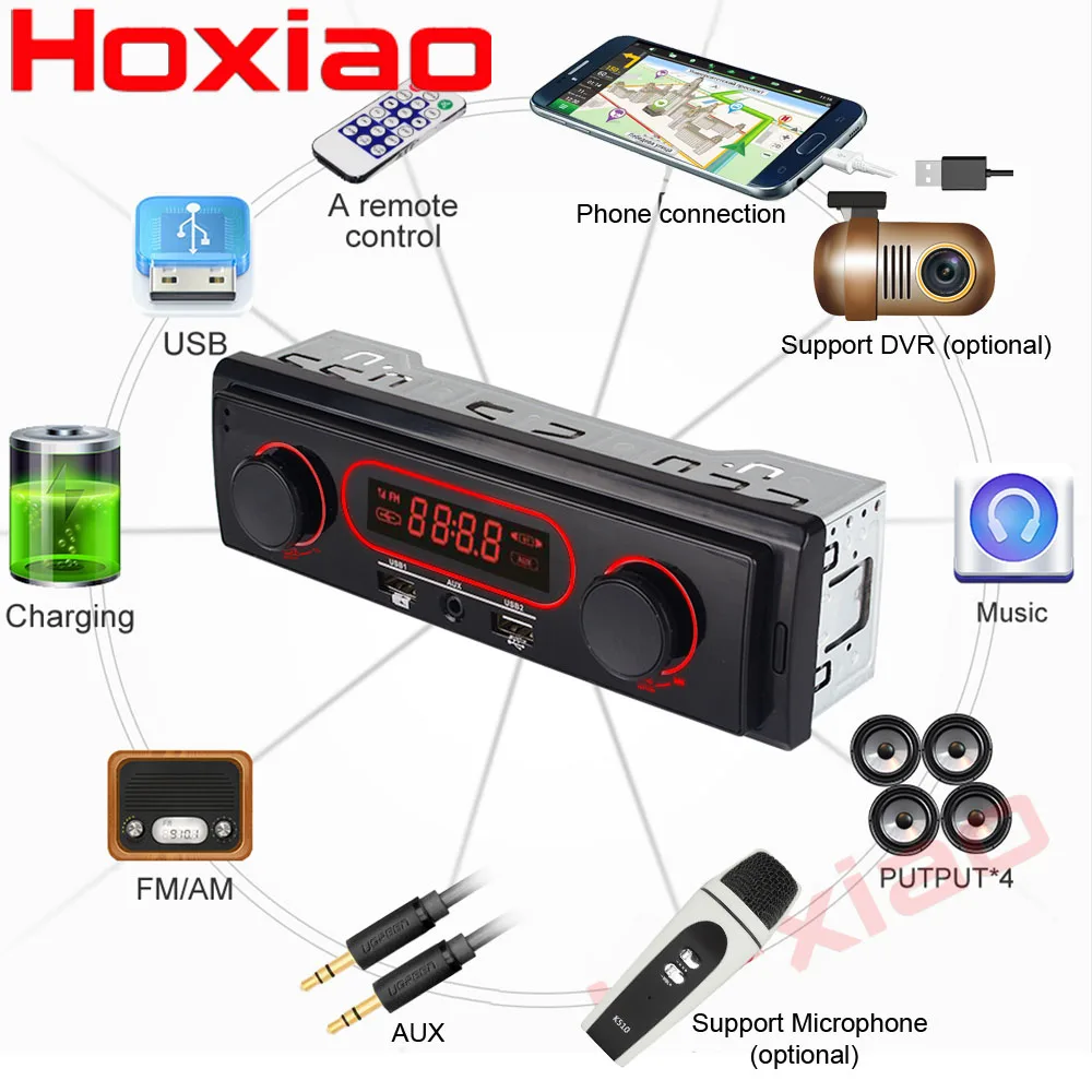

Autoradio Car Radio 12V Microphone DVR Car Stereo In-dash FM Aux Input Receiver SD USB MP3 MMC WMA 1 Din Car Radio Player