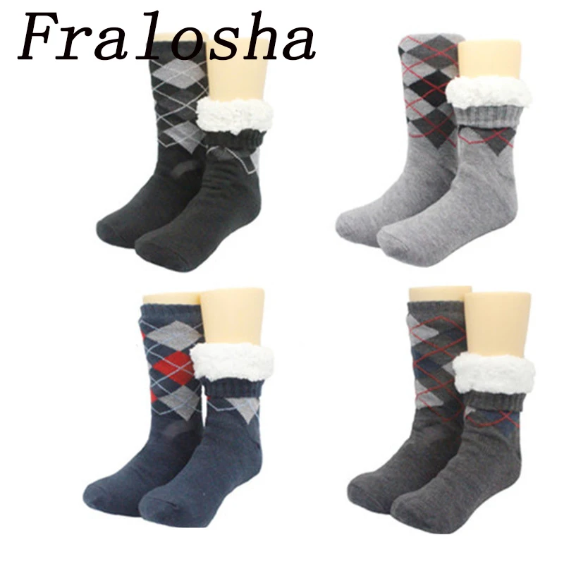 FRALOSHA/4 пары, длинные носки-тапочки домашние тапочки мужские зимние теплые пушистые Нескользящие домашние тапочки рождественские носки