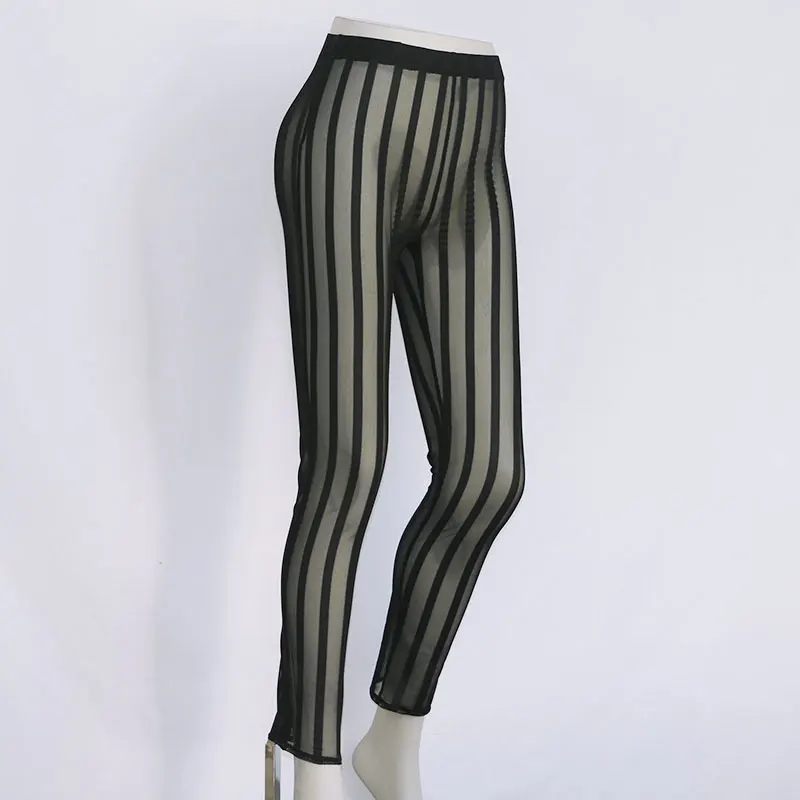 black mesh striped trousers