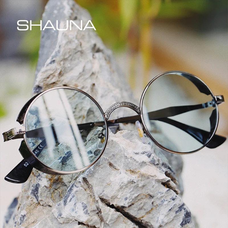 

SHAUNA Retro Rock Punk Sunglasses Women Fashion Round Goggle Sun Glasses Men