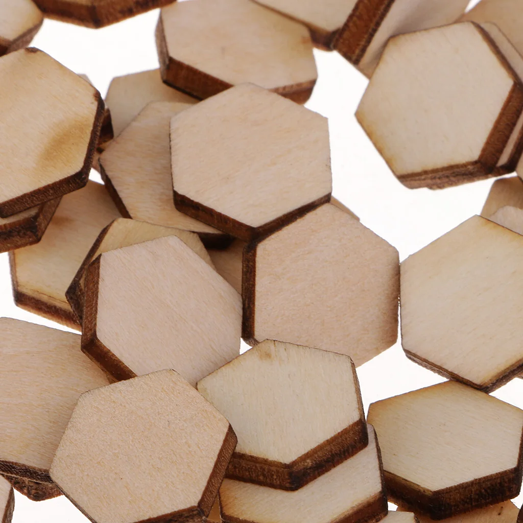 50/100/200pcs Wooden Hexagon Shapes MDF Cutouts Blank Embellishments Craft for DIY Scrapbooking Card Making Decoration Ornaments