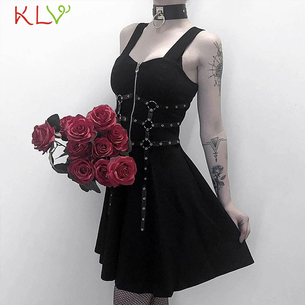 

Dress Women Gothic Punk Black Zipper Vintage Elegant Summer Dress Party Night Dress 2019 Plus Size Vestidos Robe Femme 19May29