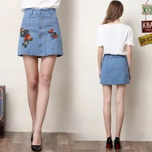 Горячая распродажа! известный бренд Изысканная Цветочная вышивка женская джинсовая юбка половина длины слово юбка анти-Легкая короткая юбка
