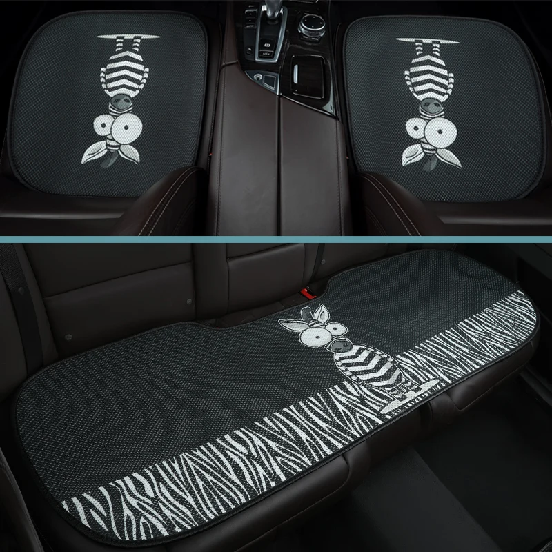 Cartoon Bear All-inclusive Leather Four Season Seat Cover Cushion 5 Seat Full Set of Universal Fit. Black-pink