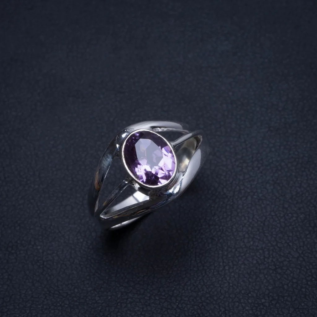 Natural Amethyst Handmade Mexican 925 Sterling Silver Ring, US size 8 T6221