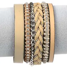 12 шт. браслеты Multi-слой кожи Широкие браслеты и браслеты с кожа цепи Магнитная застежка браслет для девочек женщина