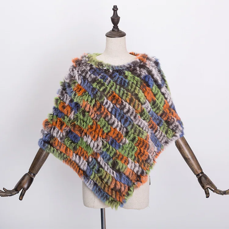  Winter Warm Shawl Poncho For Women Knitted Real Rabbit Fur Shouder Pashmina Capes Lady Natural Fur Wraps (19)