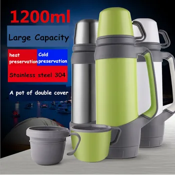 

Hot 1L\2L Large Capacity Stainless steel 304 handgrip Double cap vacuum cup Portable Outdoor travel sport thermos flask bottles