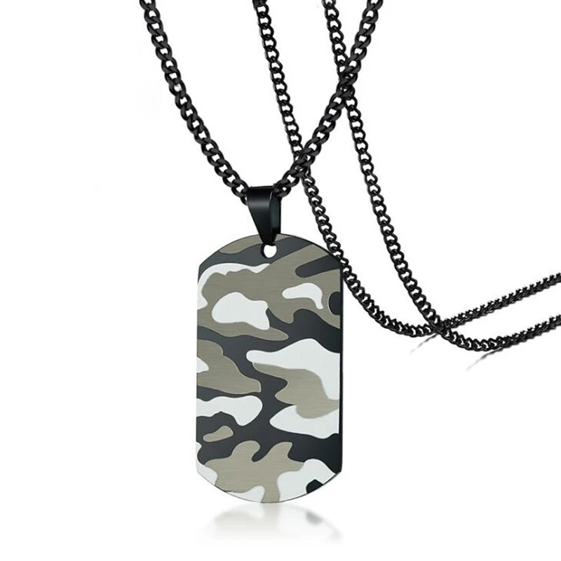 

Cool Camouflage Dog Tag Necklace for Men Stainless Steel Soldier Army Male Pendant Collar Outdoor Sport Jewelry Free Chain